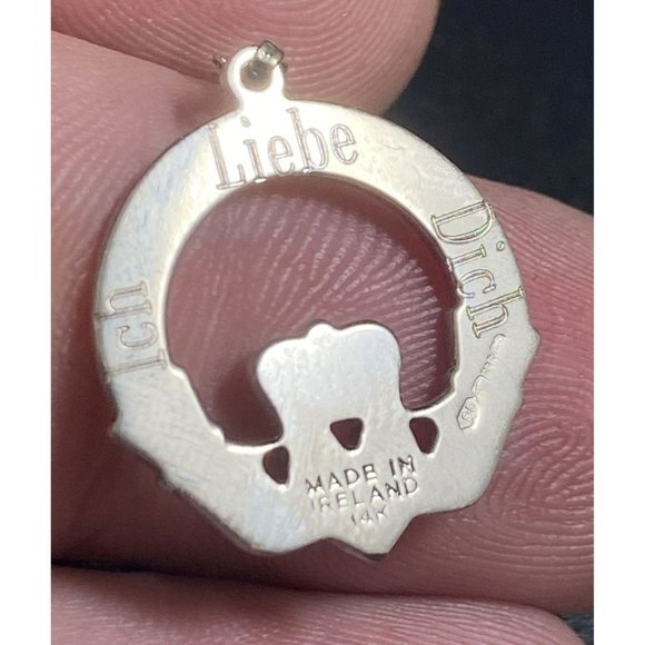 14k Ireland Claddagh Heart Hands Pendant White Gold Chain Link Necklace 17.5in - Picture 3 of 8